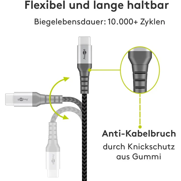 Goobay USB-C auf USB-A Textilkabel mit Metallsteckern (space grau-silber) 0,5 m, 0.5 m, Schwarz-Grau - elegantes und extra-robustes Verbindungskabel für Geräte mit USB-C Ansc (49295) – Bild 1