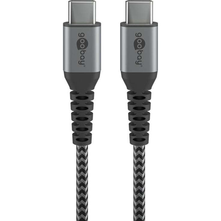 Goobay USB-C auf USB-C Textilkabel mit Metallsteckern (space grau-silber) 0,5 m, 0.5 m, Schwarz-Grau - elegantes und extra-robustes Verbindungskabel für Geräte mit USB-C An (49301) – Bild 2