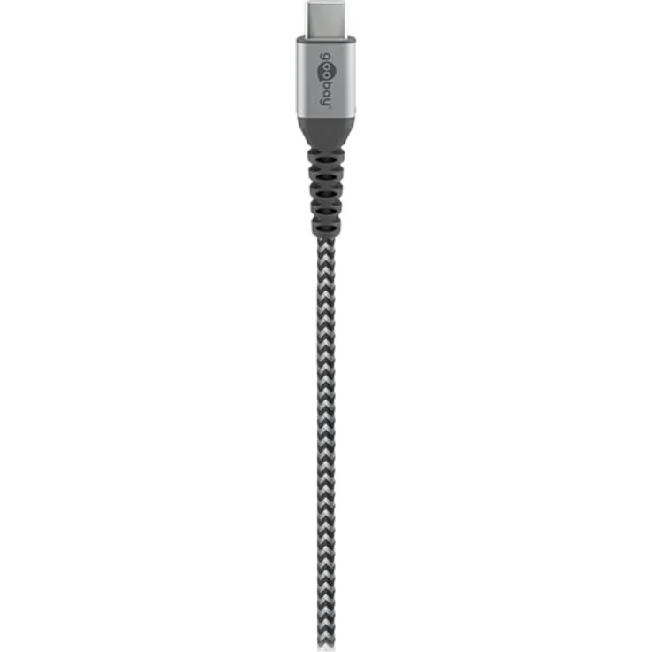Goobay USB-C auf USB-C Textilkabel mit Metallsteckern (space grau-silber) 0,5 m, 0.5 m, Schwarz-Grau - elegantes und extra-robustes Verbindungskabel für Geräte mit USB-C An (49301) – Bild 4