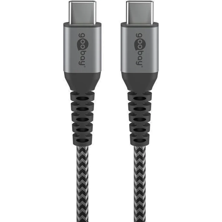 Goobay USB-C auf USB-C Textilkabel mit Metallsteckern (space grau-silber) 0,5 m, 0.5 m, Schwarz-Grau - elegantes und extra-robustes Verbindungskabel für Geräte mit USB-C An (49301) – Bild 1