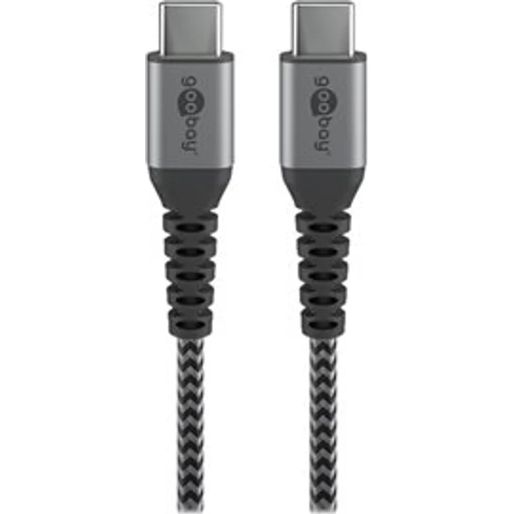 Goobay USB-C auf USB-C Textilkabel mit Metallsteckern (space grau-silber) 0,5 m, 0.5 m, Schwarz-Grau - elegantes und extra-robustes Verbindungskabel für Geräte mit USB-C An (49301) – Bild 9