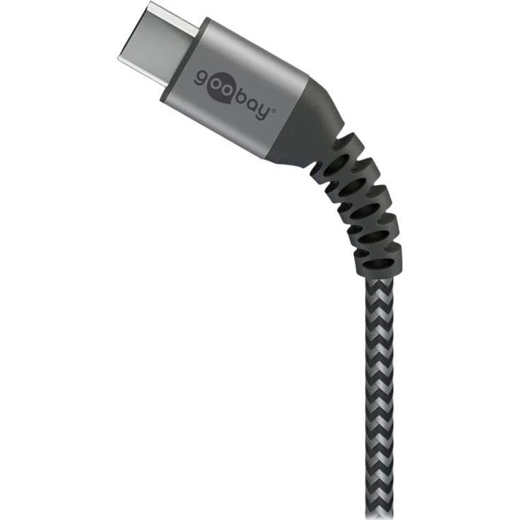 Goobay USB-C auf USB-C Textilkabel mit Metallsteckern (space grau-silber) 0,5 m, 0.5 m, Schwarz-Grau - elegantes und extra-robustes Verbindungskabel für Geräte mit USB-C An (49301) – Bild 7