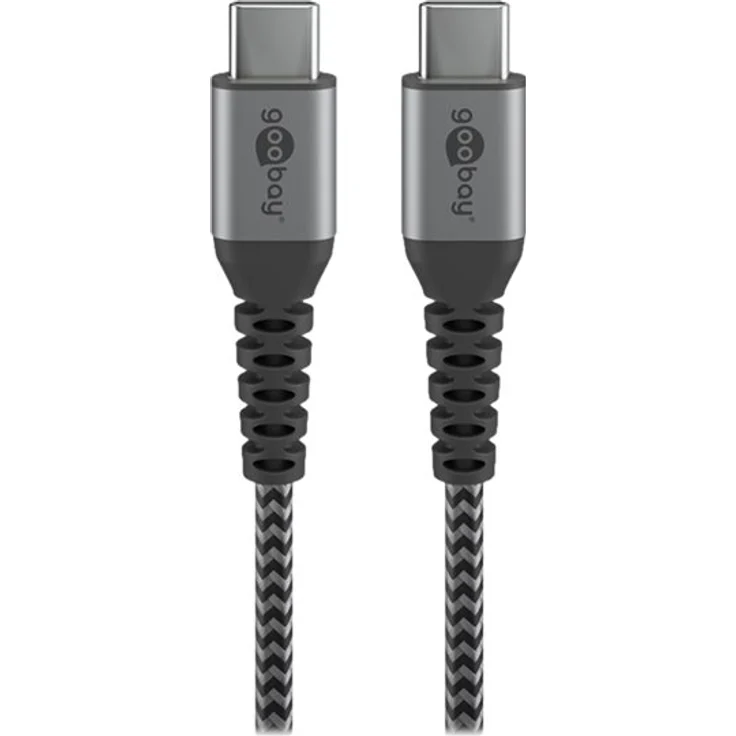 Goobay USB-C auf USB-C Textilkabel mit Metallsteckern (space grau-silber) 0,5 m, 0.5 m, Schwarz-Grau - elegantes und extra-robustes Verbindungskabel für Geräte mit USB-C An (49301) – Bild 6