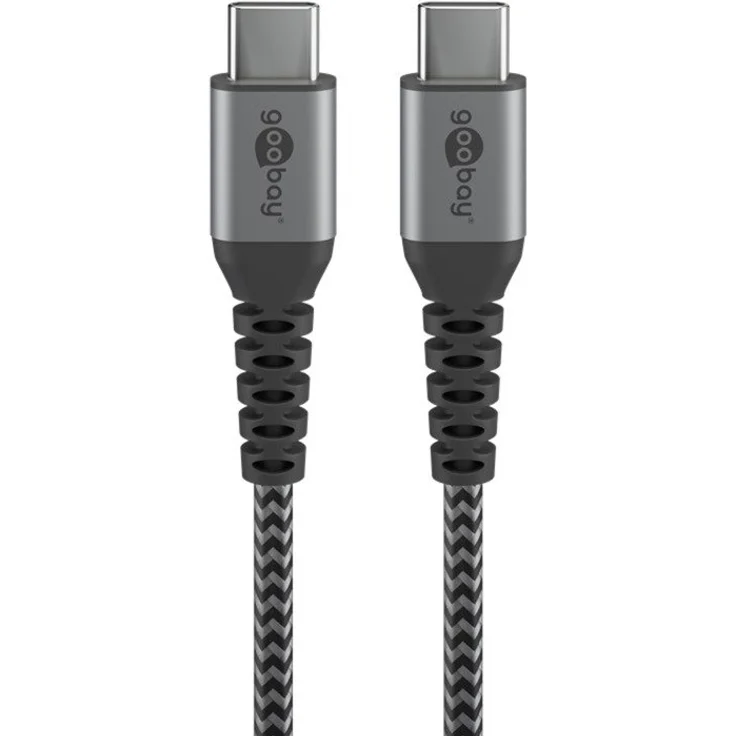 Goobay USB-C auf USB-C Textilkabel mit Metallsteckern (space grau-silber) 0,5 m, 0.5 m, Schwarz-Grau - elegantes und extra-robustes Verbindungskabel für Geräte mit USB-C An (49301) – Bild 3