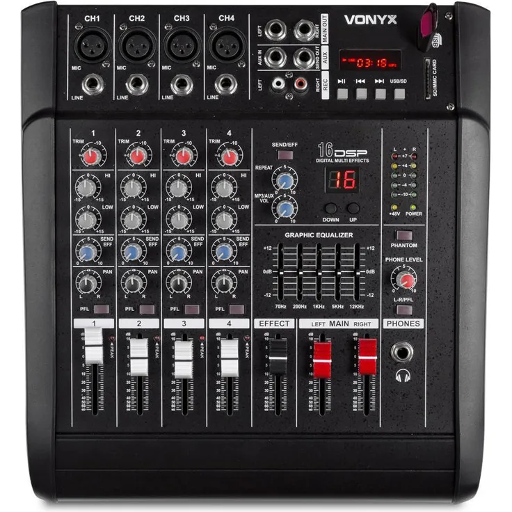 VONYX AM5A 5-Channel Mixer with Amplifier DSP-BT-SD-USB-MP3
