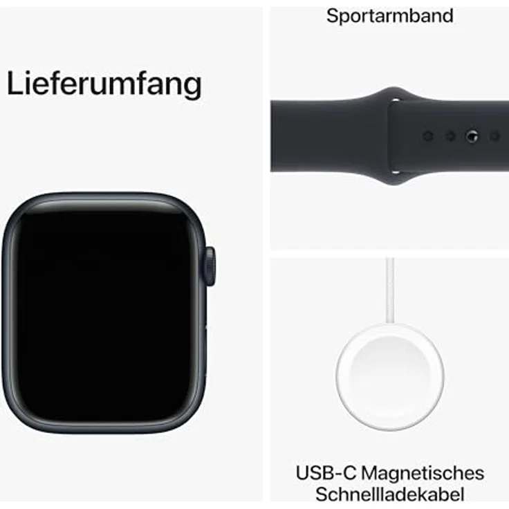 Apple Watch Series 9 GPS, 45 mm Aluminiumgehäuse Mitternacht, Sportarmband Mitternacht – S/M – Bild 6