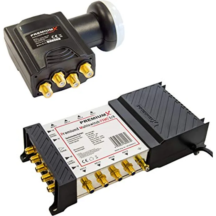 Premium X Multischalter 5/8, Multiswitch mit Netzteil für 8 Teilnehmer, Deluxe Quattro LNB 0,1dB, FullHD 4K UHD 8K Empfang