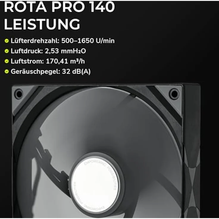 TRYX ROTA Pro 140 PWM-Lüfter - 140mm, schwarz - Leistungsstarker Gehäuselüfter mit Fluid-dynamischem Gleitlager – Bild 4