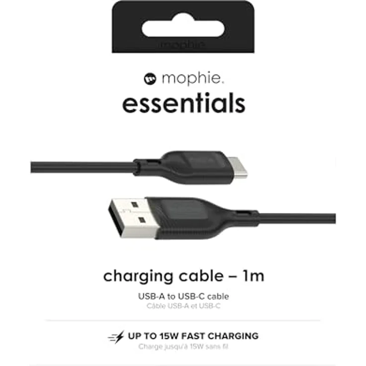Mophie Charge Essentials USB-A - USB-C Kabel, 1m, schwarz, schnelles Aufladen, schadensresistente Materialien – Bild 3