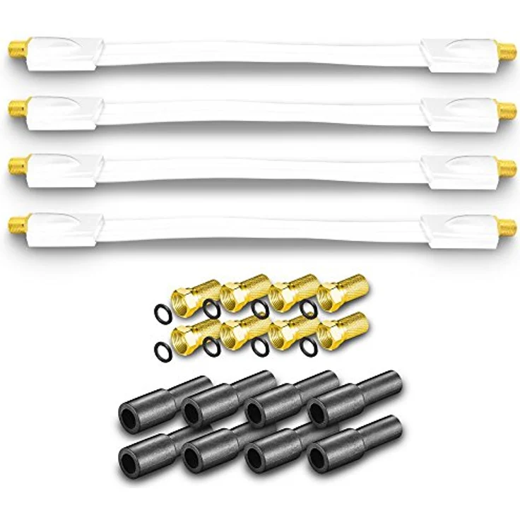 ARLI 4x Fensterdurchführung Ultra Slim, 0,2 mm Flachkabel, 8x F-Stecker, wetterfest, für DVB-S2/DVB-T2, weiß – Bild 1