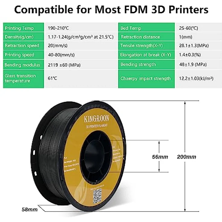 Kingroon PLA Filament 1.75mm, 10KG Spule Schwarz, Maßgenauigkeit +/- 0.03mm, für FDM 3D Drucker – Bild 5