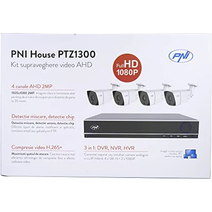 PNI Full HD-Videoüberwachungskit PTZ1300, NVR mit 4 Aussenkameras, 1920 x 1080 Pixel, IP66, Weiss und Schwarz – Bild 9