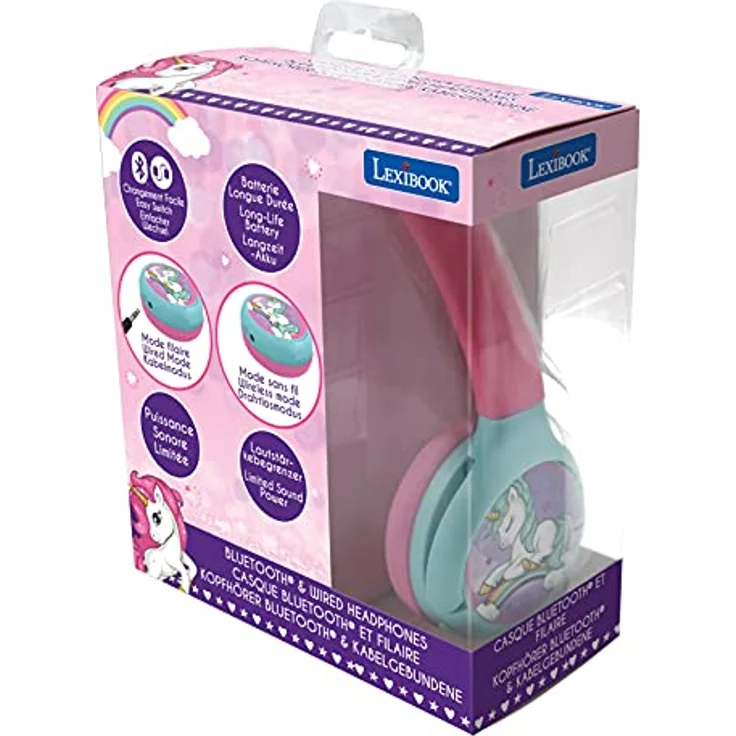 Lexibook® Einhorn faltbare Kopfhörer Bluetooth und Kabelanschluss Kinder-Kopfhörer, 2-in-1 Audiokopfhörer in tollem Einhorn Design, Kids Safe Funktion, Bluetooth 5.0, in Kunststoff, Größe ca. 19 x 17 x 8 cm – Bild 4
