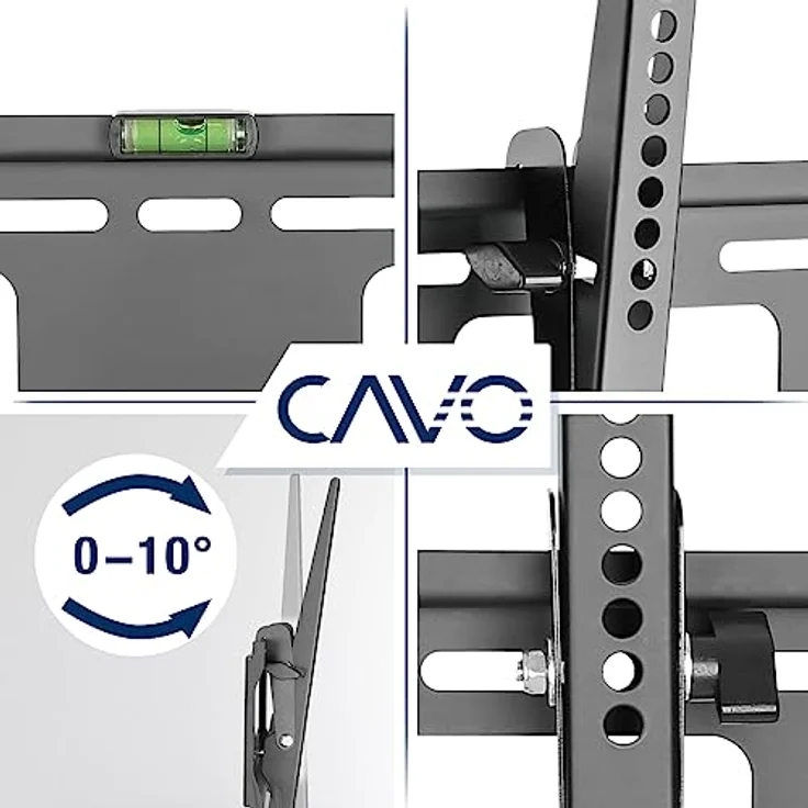 CAVO TV-Halterung neigbar, für Flach & Curved Fernseher & Monitor TV-Wandhalterung, 32-55 Zoll bis 50 kg, max. VESA 400x400 mm, pulverbeschichtet – Bild 2