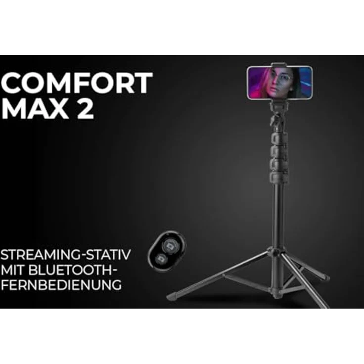 Rollei Comfort Max 2, Stativ mit 360° drehbarem Kopf, verstellbarer Höhe von 46,5 bis 157 cm, inkl. Smartphone-Halterung und Bluetooth-Fernbedienung – Bild 5