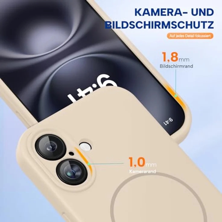 miracase Kompatibel mit iPhone 16 Hülle, Flüssigsilikon mit stoßfestem Fallschutz, kratzfestes Mikrofaser-Innenfutter, kompatibel mit MagSafe, Sand – Bild 5