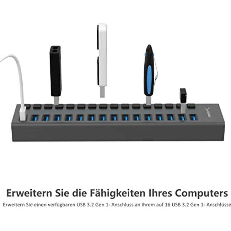 SABRENT 16 Port USB hub aktiv 3.2 gen1 und USB Ladegerät 90W Mehrfach Schnellladegerät mit Netzteil, USB Adapter,Verteiler Ladestation, Powered USB hub mit EIN/AUS-schaltern (HB-PU16) – Bild 3