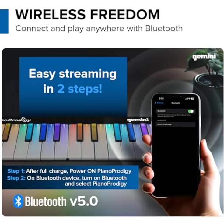 Gemini Sound PianoProdigy, Beleuchtete 24er Bluetooth-Tastatur, Tragbares und erweiterbares MIDI-Keyboard für iOS/Android-Geräte (App erforderlich) – Bild 2