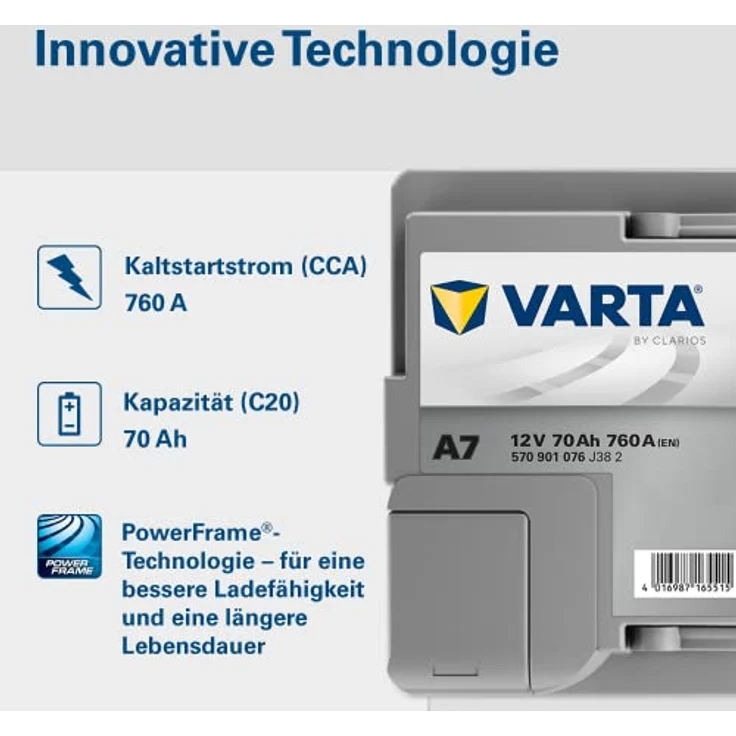 VARTA A7 Silver Dynamic AGM, 12V 70Ah 760A Autobatterie für Start-Stop Systeme, rüttelfest und auslaufsicher – Bild 5