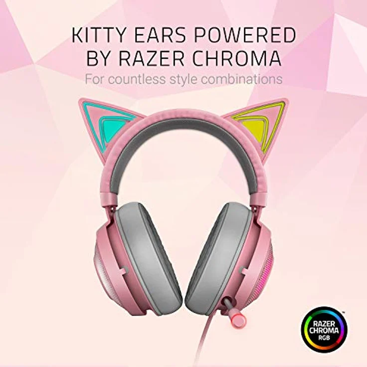 Razer Kraken Kitty Gaming Headset (Das Katzenohren-Headset mit RGB Chroma-Beleuchtung, Mikrofon mit aktiver Rauschunterdrückung, THX Spatial Audio, Bedienelemente an der Ohrmuschel) Pink-Quartz – Bild 2