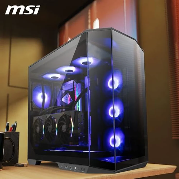 MSI MAG PANO 100R PZ, Midi-Tower PC-Gehäuse in Schwarz mit gehärtetem Glas und RGB-Beleuchtung, ATX-kompatibel, inkl. 3 Lüfter – Bild 8