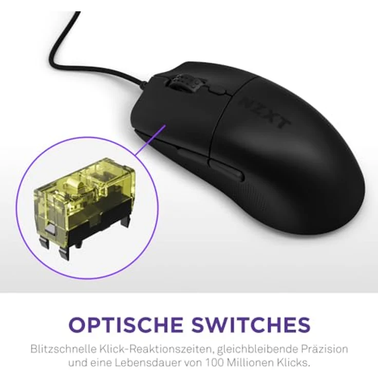 NZXT Lift 2 Ergo | Leichte ergonomische kabelgebundene Gaming-Maus | Leichte 61-g-Konstruktion | 8K-Abfragerate | Optische Switches | Optischer 26K-DPI-Sensor | Füße aus 100% PTFE | Schwarz – Bild 4