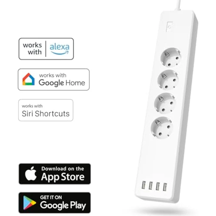 Hama Intelligente WLAN-Steckdosenleiste (Steckdosenleiste mit 4 USB-Steckdosen, 10 A + 4 USB, 2300 W, programmierbar über App, 1,7 m, Steckdosen Alexa Google Home, elektrische Messung, ohne Hub) Weiß – Bild 2