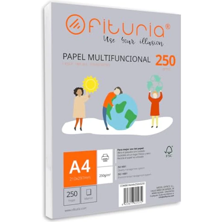OFITURIA DIN A4 Druckerpapier, 250 Blätter, 250g/m², weiß, multifunktional für Laser- und Tintenstrahldrucker, FSC-zertifiziert – Bild 1