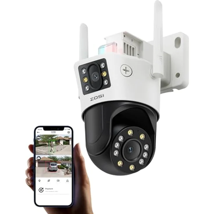ZOSI C298 Pro Überwachungskamera, 8MP Aussen WLAN mit Doppelobjektiv (4MP+4MP), 2.4GHz WiFi, Personenerkennung - Schwarz – Bild 1