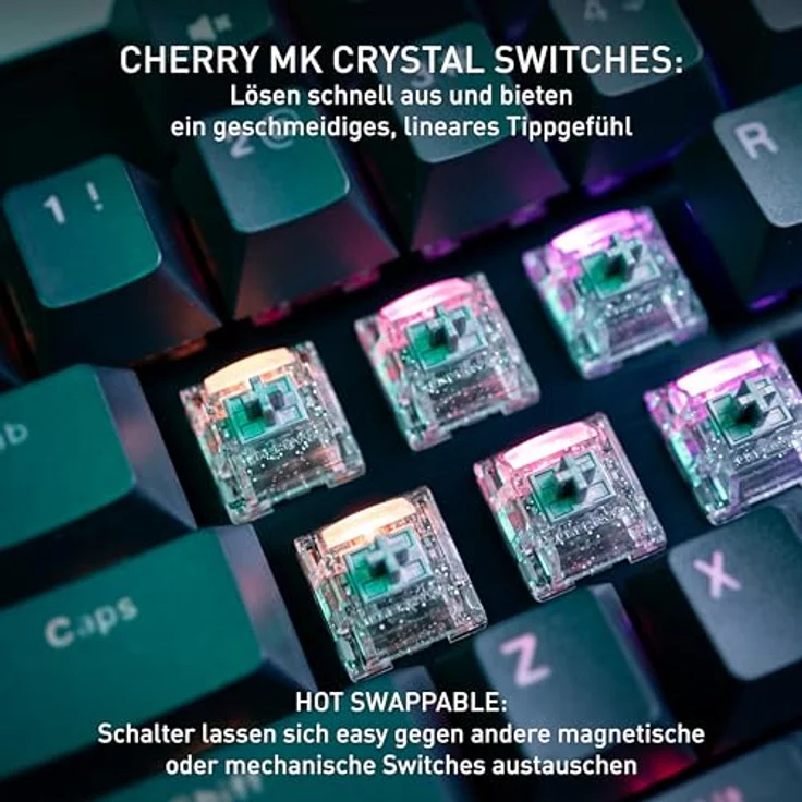 CHERRY XTRFY MX 8.2 Pro TMR Wireless, Magnetisch-Mechanische TKL-Gaming-Tastatur mit Anpassbaren CHERRY MK CRYSTAL TMR Switches, Hot-Swap, 8000 mAh Akku, 8kHz Polling Rate, DE Layout QWERTZ, Schwarz – Bild 3