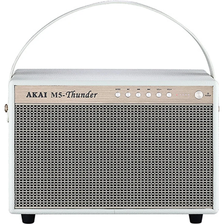 Akai M5-Thunder, Tragbarer Bluetooth-Lautsprecher mit 28 W RMS, 200 W Max, Akku bis 12 Std, Verkabelt & Kabellos, Weiß, Rechteck