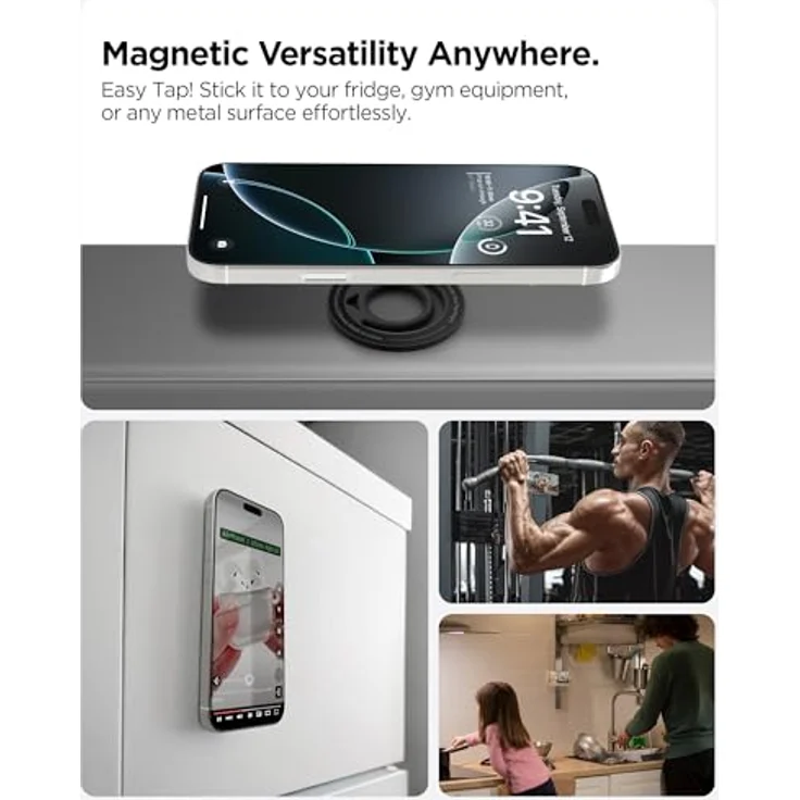 Spigen Dual Pop MagFit MagSafe Ring Magnet Halterung, Doppelseitiger, Flexibel, Leicht und dünn [Marmor-Grau] für iPhone 17/16/15 Pro Max, Google Pixel 10 Pro, Samsung Galaxy S25 – Bild 5