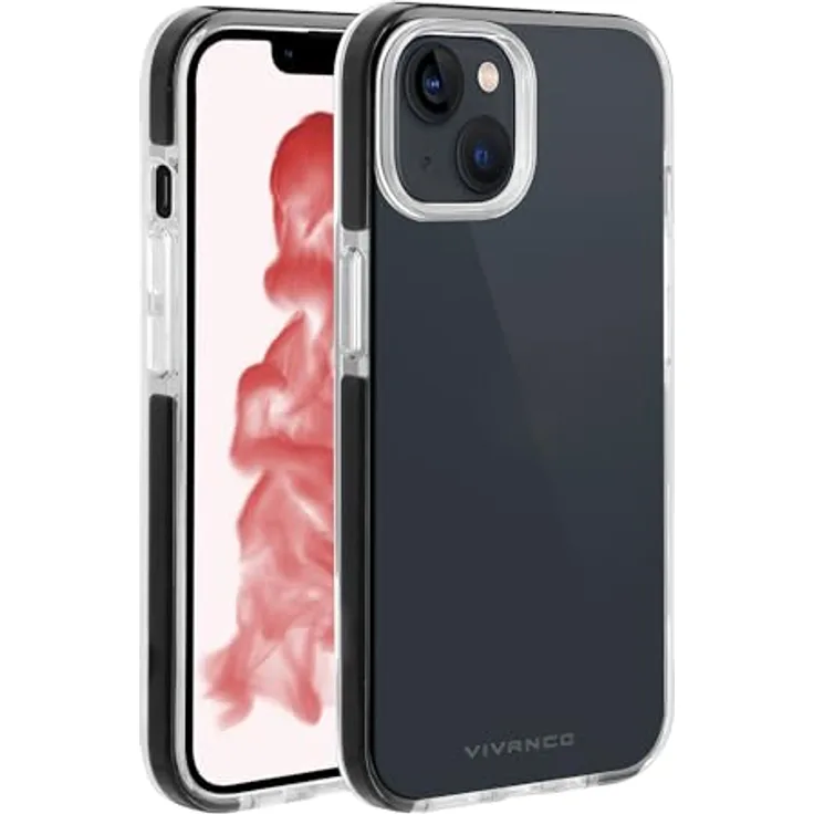 Vivanco Rock Solid Cover für Apple iPhone 14 Plus, Anti Shock Schutzhülle, Schwarz Transparent