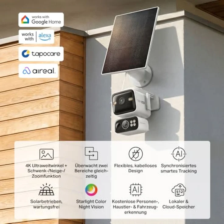Tapo C675D KIT, 4K Solar-Überwachungskamera mit 169° Ultraweitwinkel, 6mm Teleobjektiv, Dualband-WLAN, KI-Erkennung, lokalem Speicher und aktiver Abschreckung – Bild 3