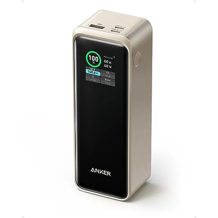 Anker Prime Powerbank, 27.650mAh (250W) 3-Port Powerbank, Kompatibel mit MacBook Pro/Air, iPhone 15/14 Serie, Galaxy, Dell, AirPods, und mehr, Intuitive Smart App, 170W Aufladen per USB-C (Gold) – Bild 1