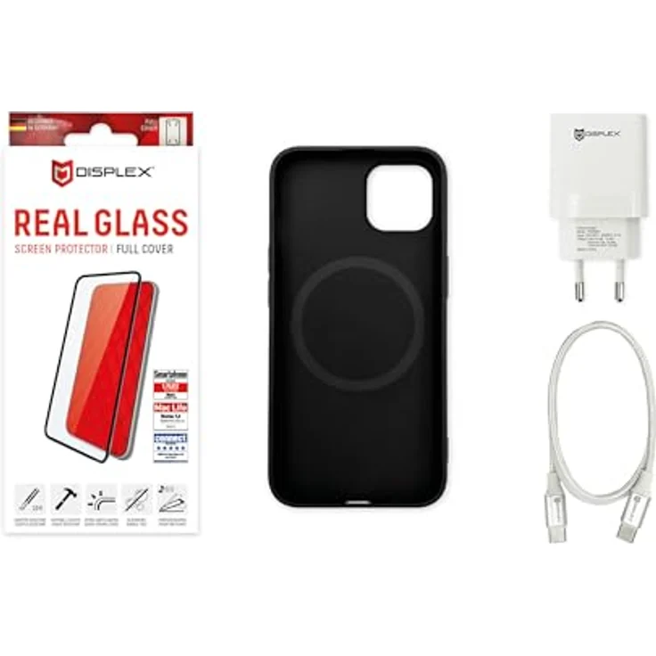 Displex Premium Starterset für iPhone 15 Plus - MagSafe Silikonhülle, 10H Displayglas, Schnellladegerät - Schwarz – Bild 1