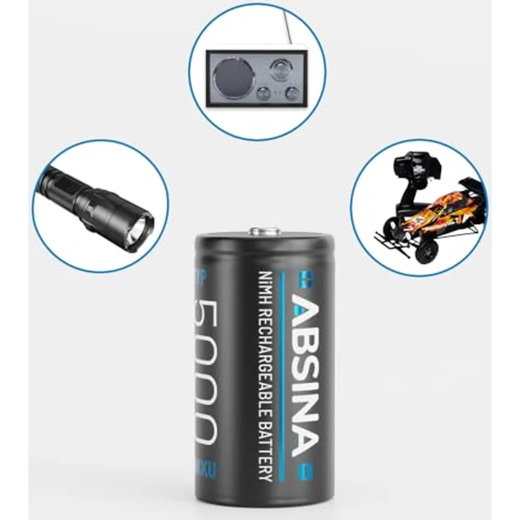 ABSINA 4X Batterien C Baby LR 14 wiederaufladbar 5000 mit geringer Selbstentladung - NiMH Akku mit min. 4500mAh & 1,2V - Baby C Akku, schwermetallfrei – Bild 3