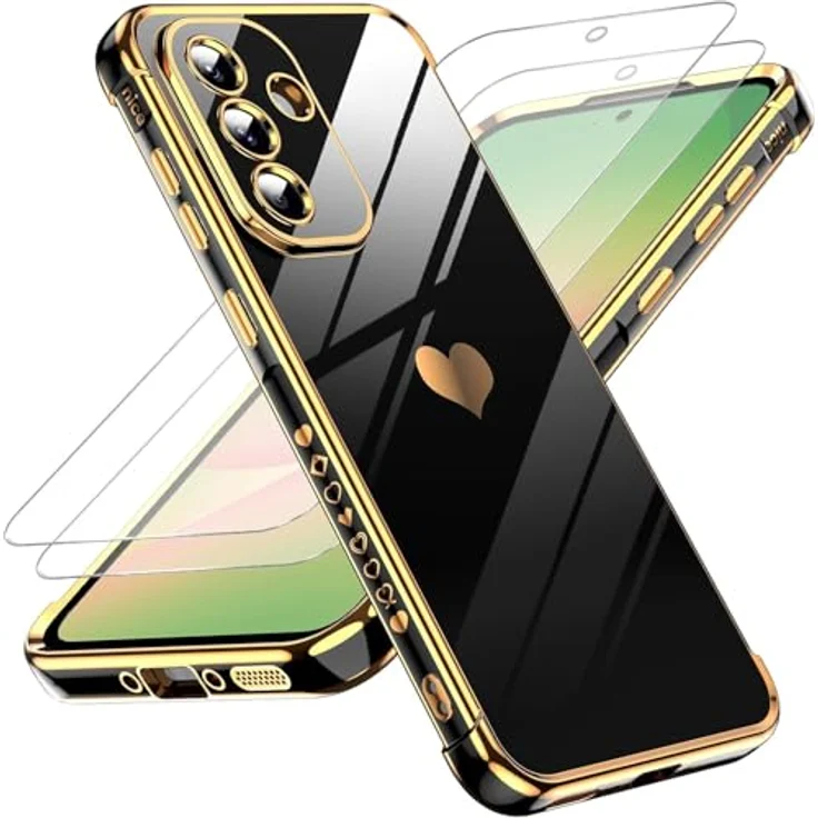 LeYi Handyhülle für Samsung Galaxy A56 5G, TPU Silikon Schutzhülle mit Cute Herz Muster und 2 Schutzfolien, stoßfest und kratzfest, schwarz – Bild 1
