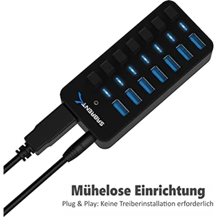 SABRENT USB Hub aktiv 3.2 gen1, mit netzteil 36W 7port, USB Adapter mehrfach Verlängerung, USB Verteiler, Powered USB hub, langes Kabel mit EIN/AUS-schaltern, für PS5, PC, Laptop, MacBook (HB-BUP7) – Bild 3