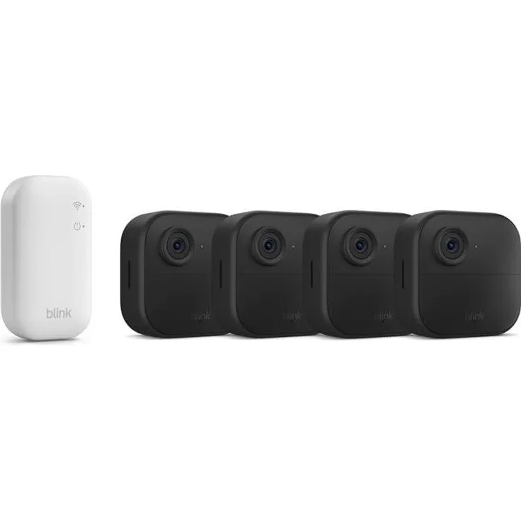 Blink Outdoor 4, Überwachungskamera Set mit 4 Kameras, 1080p Full-HD, integriertes Mikrofon, wetterfest, inkl. Sync Modul Core