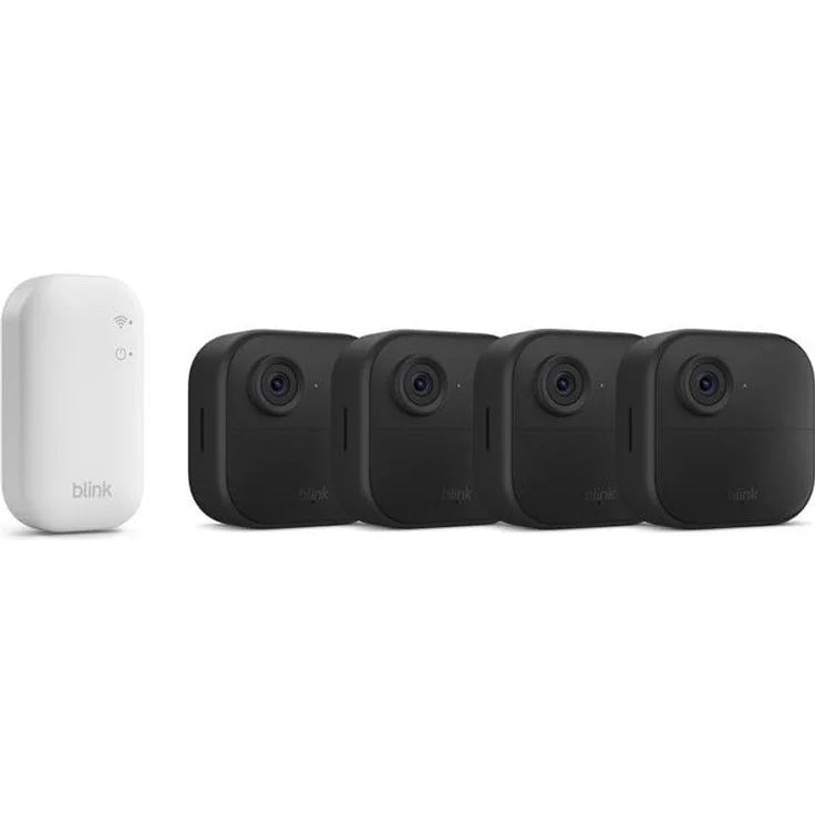 Blink Outdoor 4, Überwachungskamera Set mit 4 Kameras, 1080p Full-HD, integriertes Mikrofon, wetterfest, inkl. Sync Modul Core
