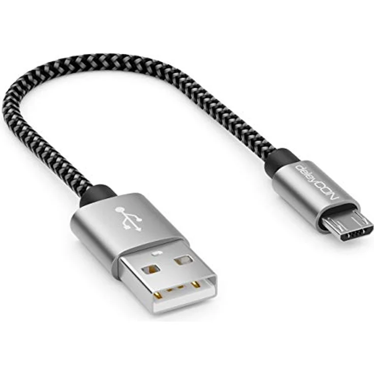 deleyCON 0,15m Nylon Micro USB Kabel, Ladekabel & Datenkabel mit robusten Metallsteckern, schwarz, bis 2,1A Ladegeschwindigkeit, kompatibel mit Handy, Smartphone, Tablet – Bild 1