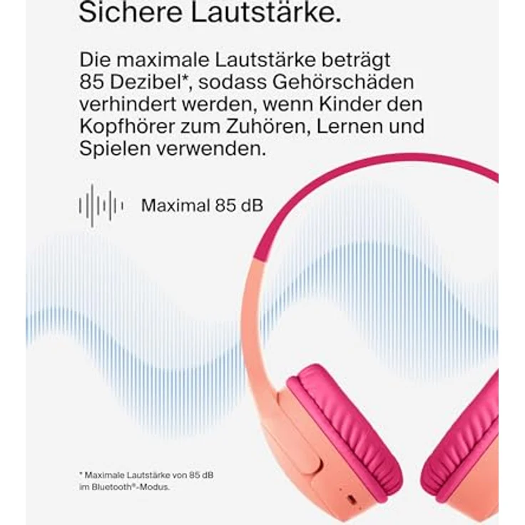 Belkin SoundForm Mini kabelloser Kinderkopfhörer mit integriertem Mikrofon, 30 Std. Wiedergabe, lustige Aufkleber – Rosa – Bild 2