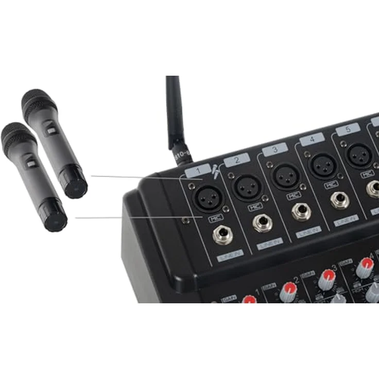 Pronomic Powermake 1200 Powermischer - 12-Kanal-Mischpult - 2 UHF-Funkmikrofone - 760 W RMS-Leistung - 24Bit Multi-Effekt-Prozessor - Bluetooth®/USB-Player/Recorder - Grafischer Equalizer - Schwarz – Bild 5