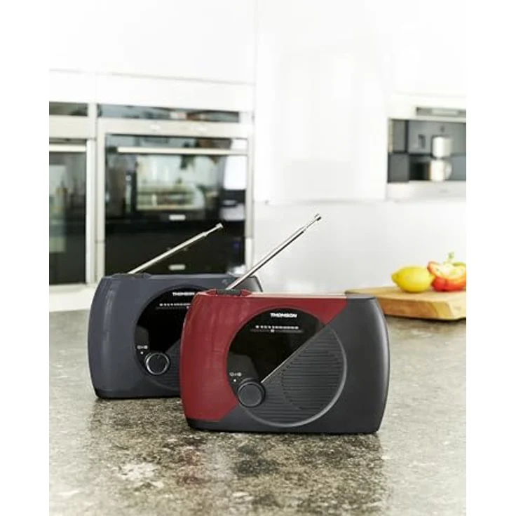 Thomson RT353 Küchenradio, analoger Tuner, UKW-Empfang, rot-schwarz, flexibel mit Netz- und Batteriebetrieb – Bild 6