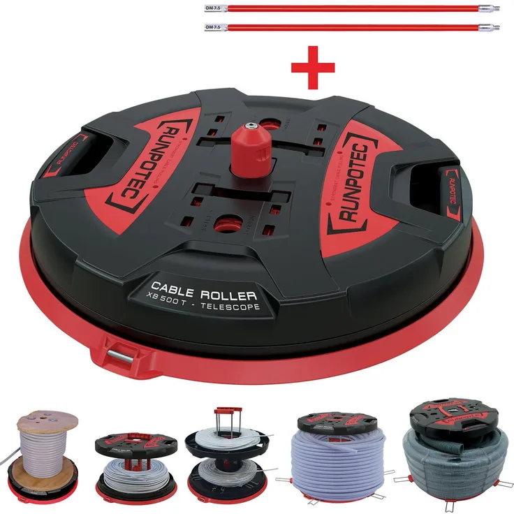 Runpotec XB 500 T Kabelrolle, Teleskopauszug, bis 800 kg belastbar, mit RUNPOSTICKS rot