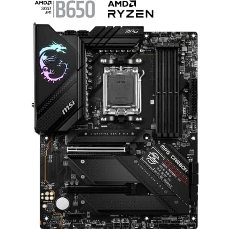 MSI MPG B650 Carbon WiFi Mainboard, ATX - Unterstützt AMD Ryzen 7000 Serie Prozessoren, AM5-16 Phasen 80A VRM, DDR5 Memory Boost 6600+MHz/OC, 2 x PCIe 4.0 x16, 1x M.2 Gen5, 3X M.2 Gen4, Wi-Fi 6E – Bild 2