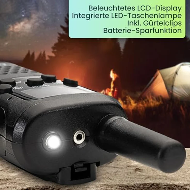 Casativo 2er-Set PMR-Funkgeräte, Walkie Talkie mit VOX und Taschenlampe, 10 km Reichweite, 8 Kanäle, für Abenteuer, Camping und Wandern – Bild 3