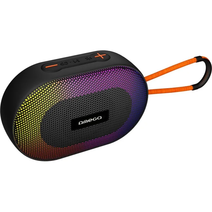 Omega Bluetooth Lautsprecher V5.1, 5W RMS mit RGB-Beleuchtung und Elipse-Gurt, tragbar