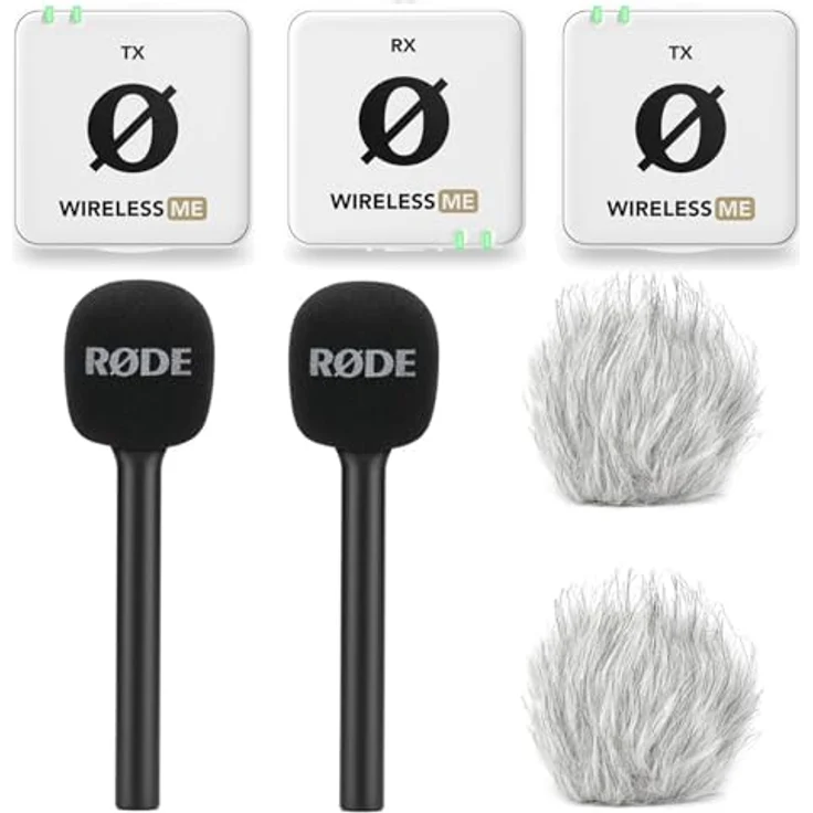 RØDE Wireless ME Dual Mikrofon Funksystem Weiss + 2X Interview GO Handadapter + 2X keepdrum Fell-Windschutz, Ideal für Videofilmer/Podcasts/Präsentationen – Bild 1